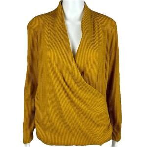 Pleione Mustard Yellow Waffle Knit Drape Front Shirt size Small Anthropologie